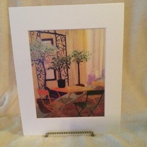 Original print 9 1/2 x 7 1/2  Matt is 11x 14. Olive trees in Italian cafe.